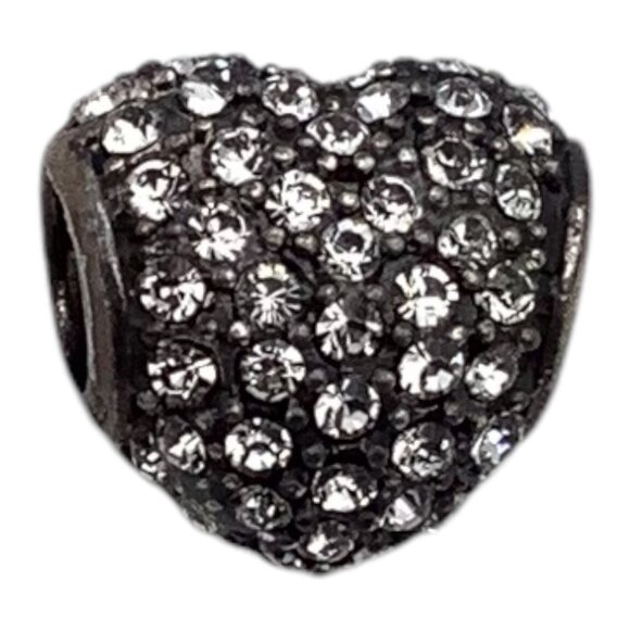 Pave Heart Bead Charm For European Bracelets Silver Tone With Clear Crystals - Picture 1 of 7